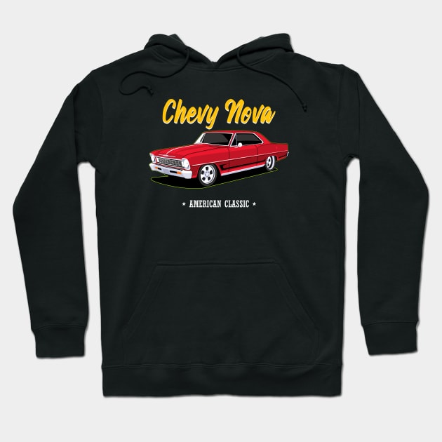 Chevy Nova Red Classic American Hoodie by masjestudio